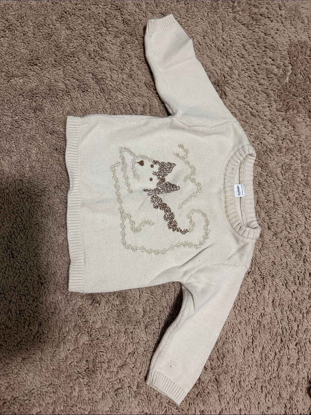 Carter's Cream Knit Crewneck Sweater with Dog Motif